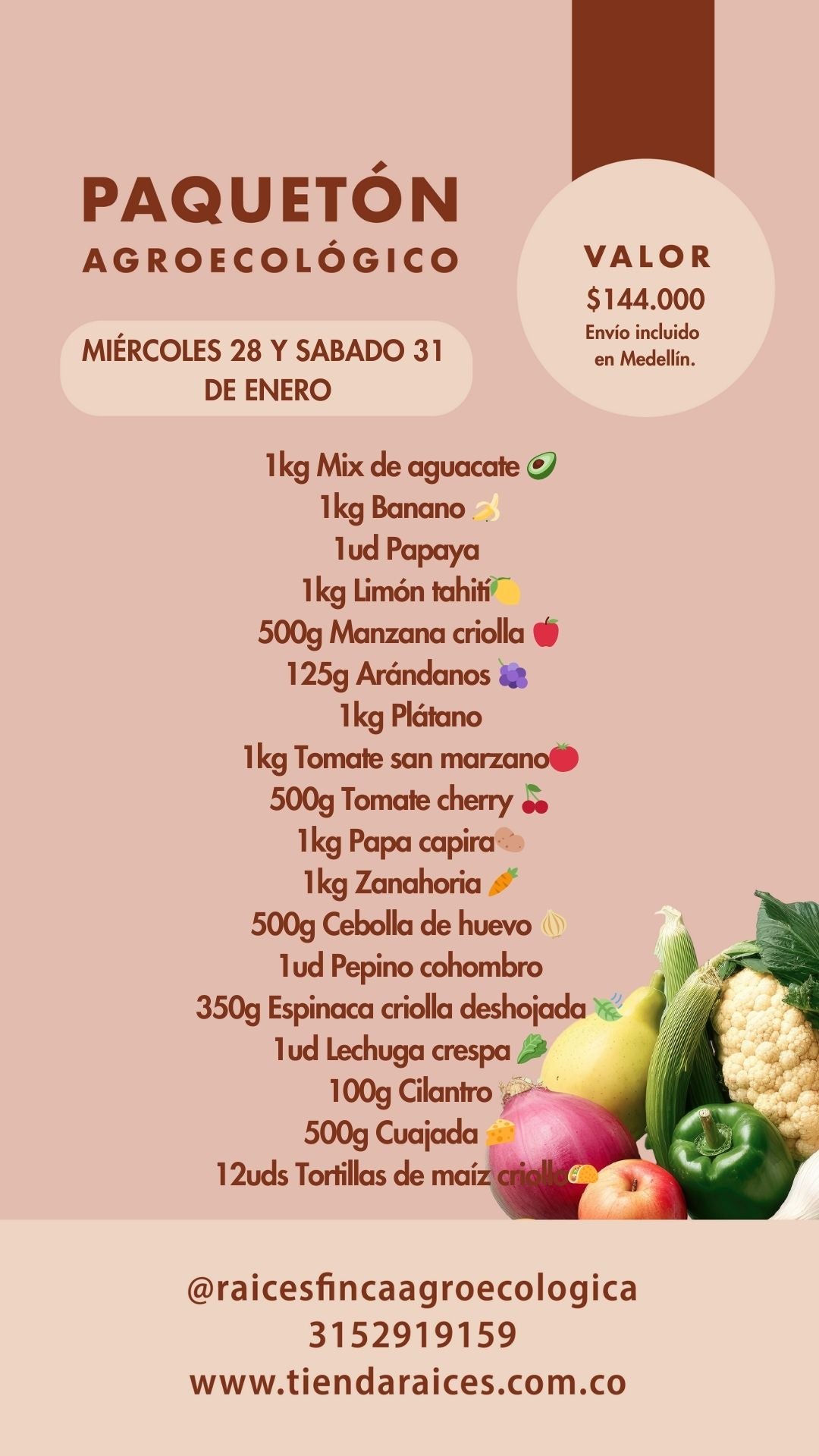 Paquetón Agroecológico Fresquito 🥑🍌🍓🥬