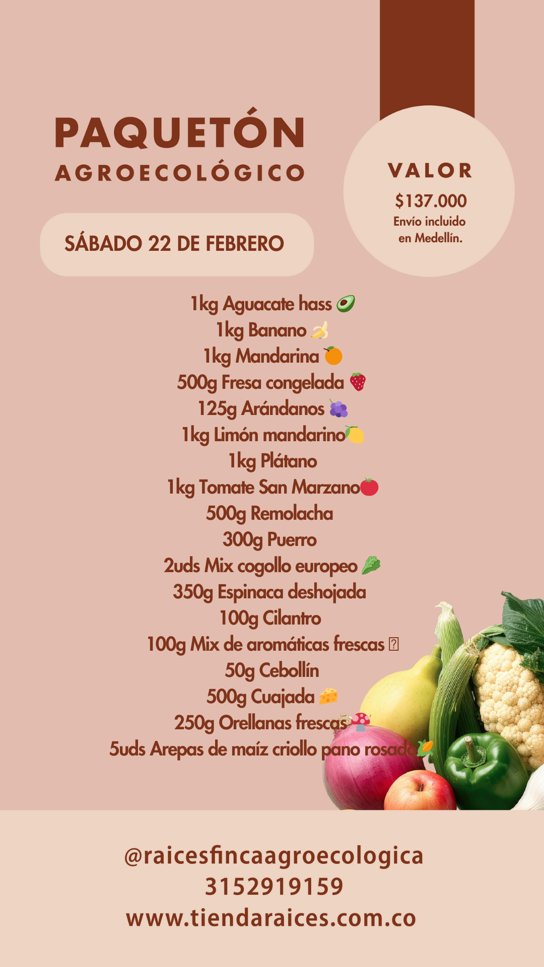 Paquetón Agroecológico Fresquito 🥑🍌🍓🥬