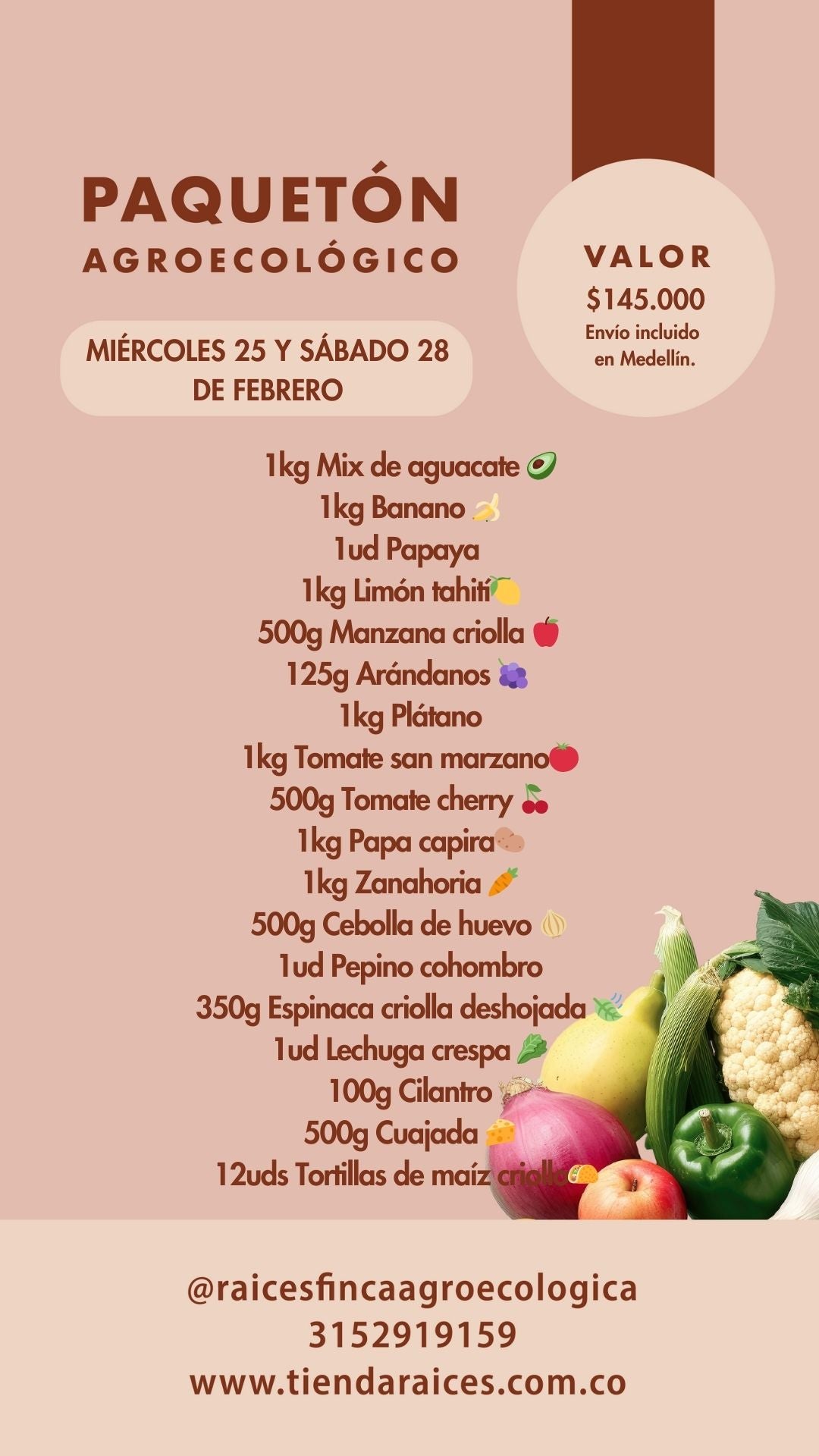 Paquetón Agroecológico Fresquito 🥑🍌🍓🥬