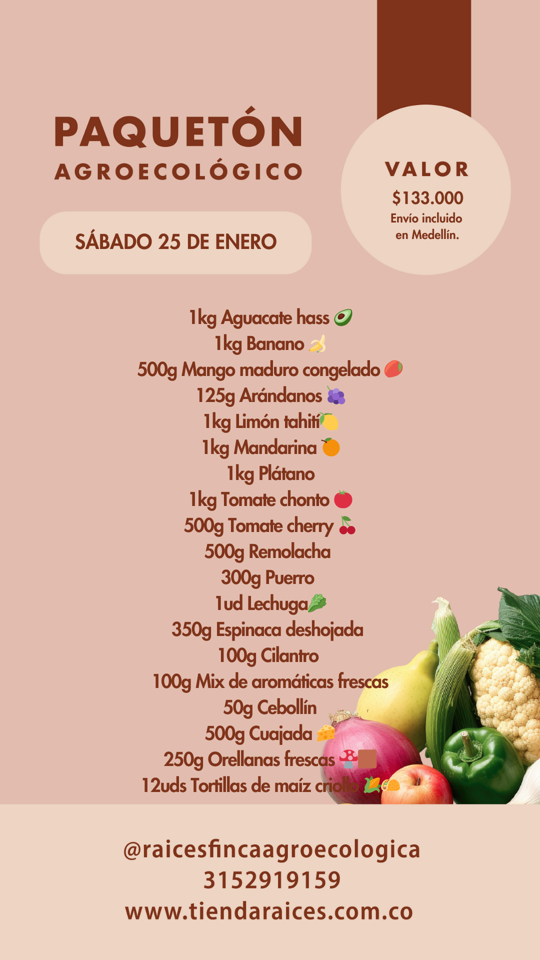 Paquetón Agroecológico Fresquito 🥑🍌🍓🥬