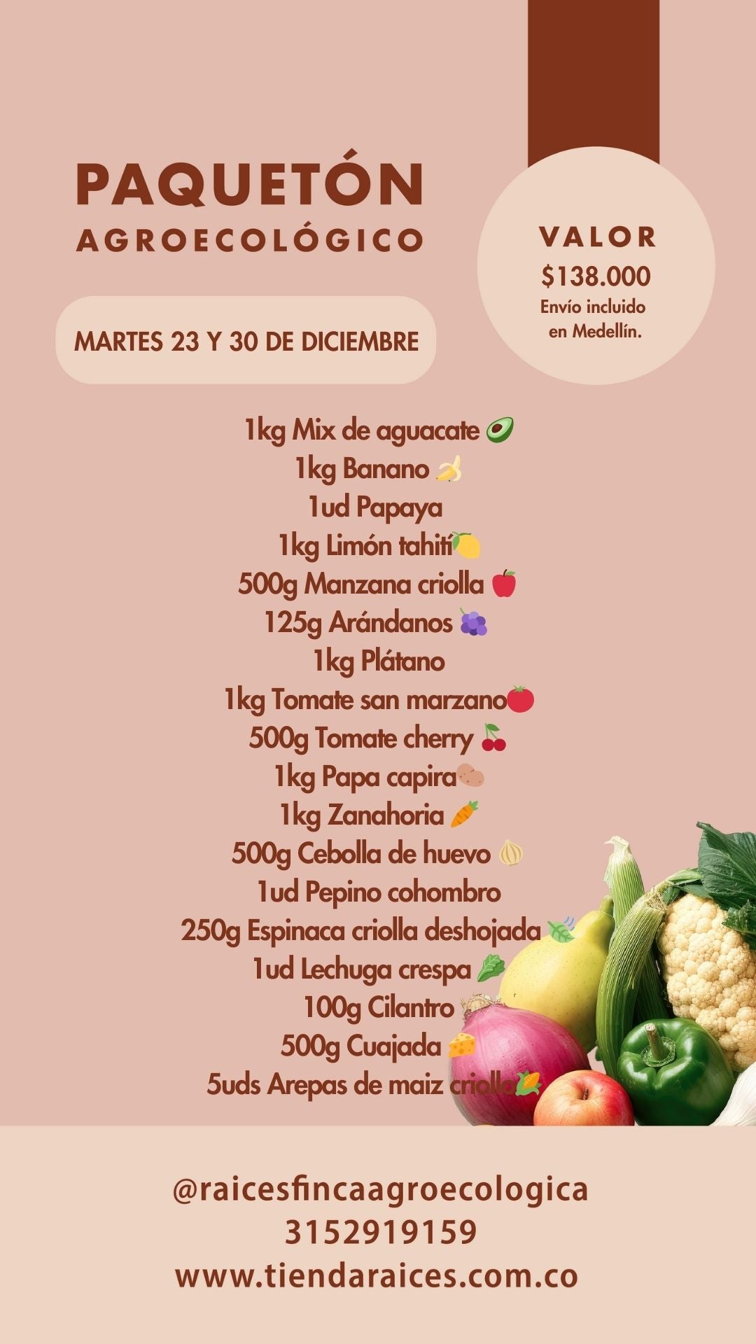 Paquetón Agroecológico Fresquito 🥑🍌🍓🥬